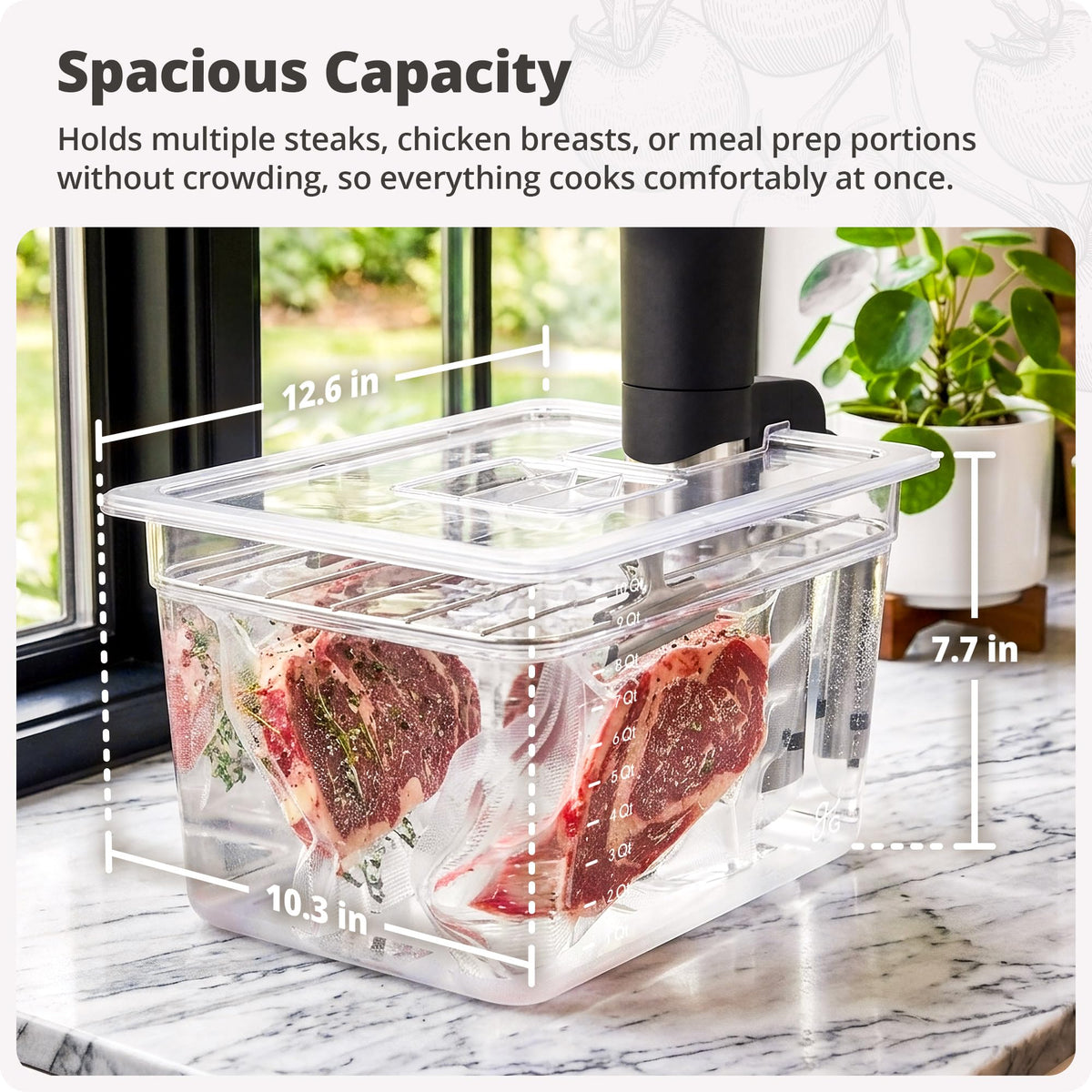 Greater Goods 12qt container in use with wand-style cooker demonstrates simple setup.