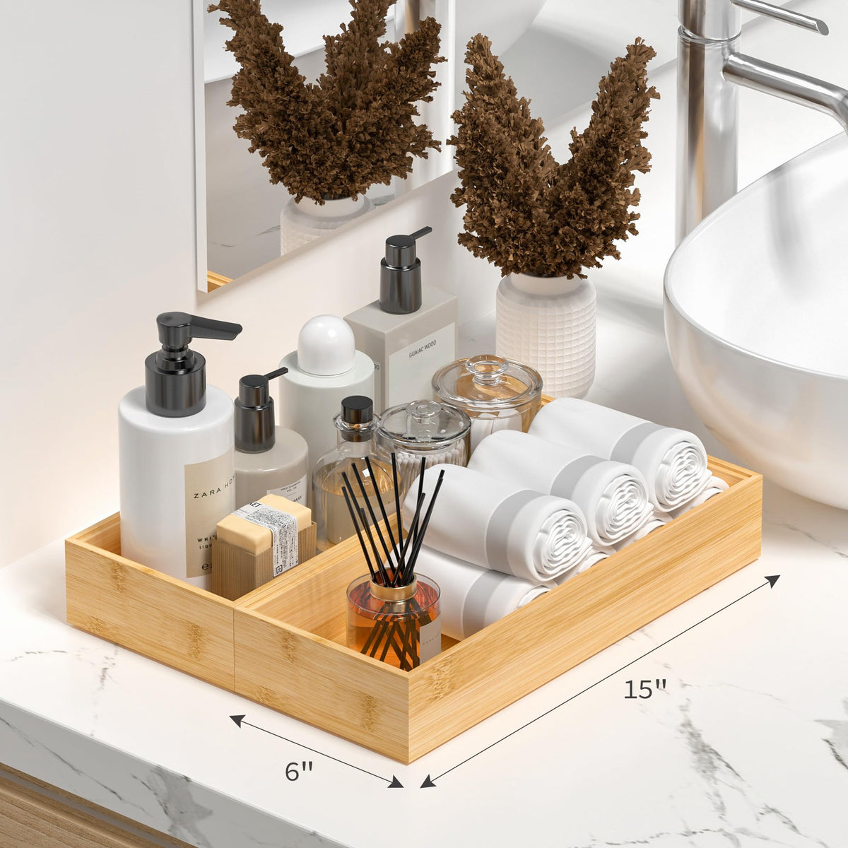 Greatseas bamboo drawer organizer in kitchen use for spatulas and ladles.