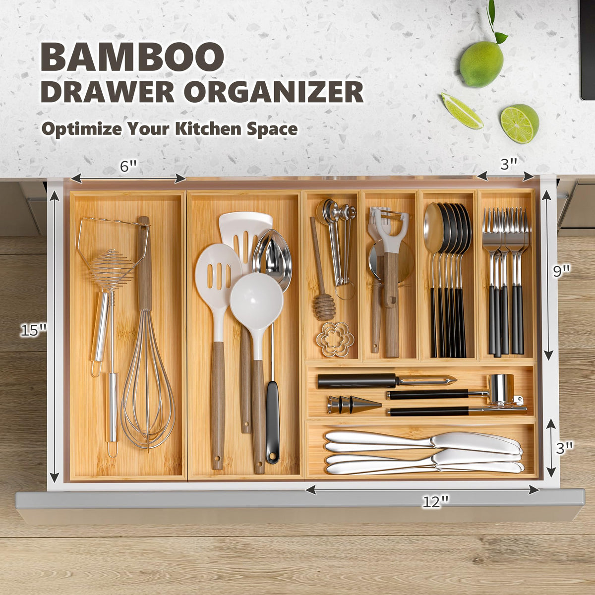 Greatseas bamboo drawer organizer stackable design helps save drawer space.