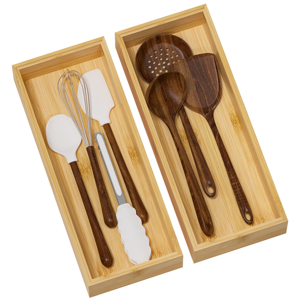 Greatseas bamboo drawer organizer with deep compartments for utensils