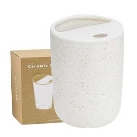 Greefun ceramic travel tumbler with half-lid for mess-free sipping on the go.
