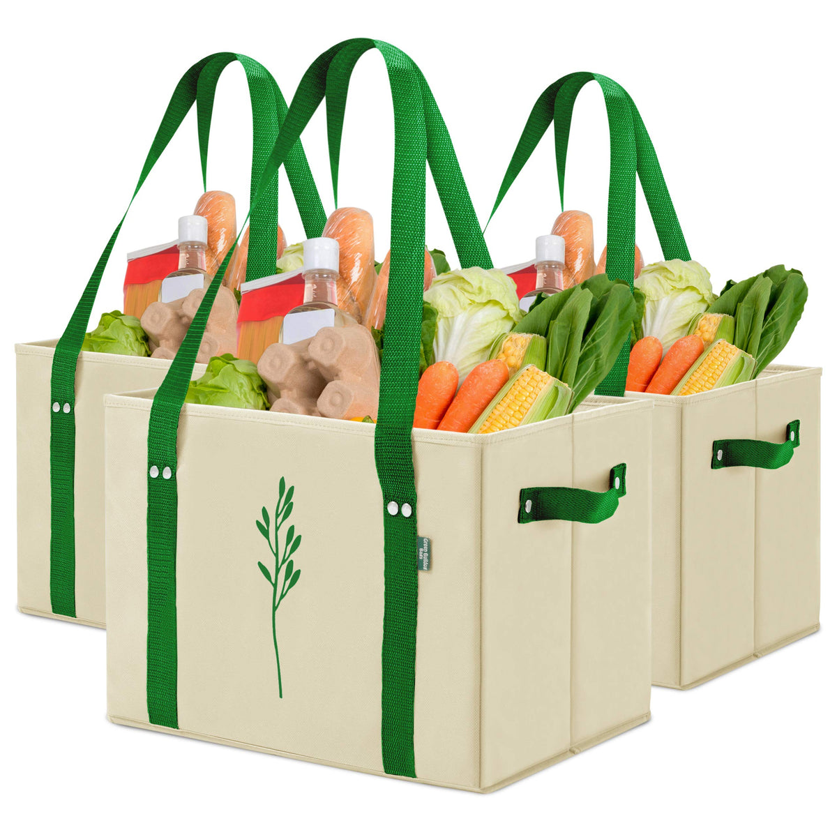 Green Bulldog heavy-duty tote folded, ready for compact storage and quick trips