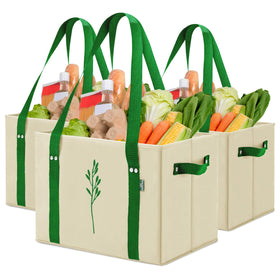 Green Bulldog heavy-duty tote folded, ready for compact storage and quick trips