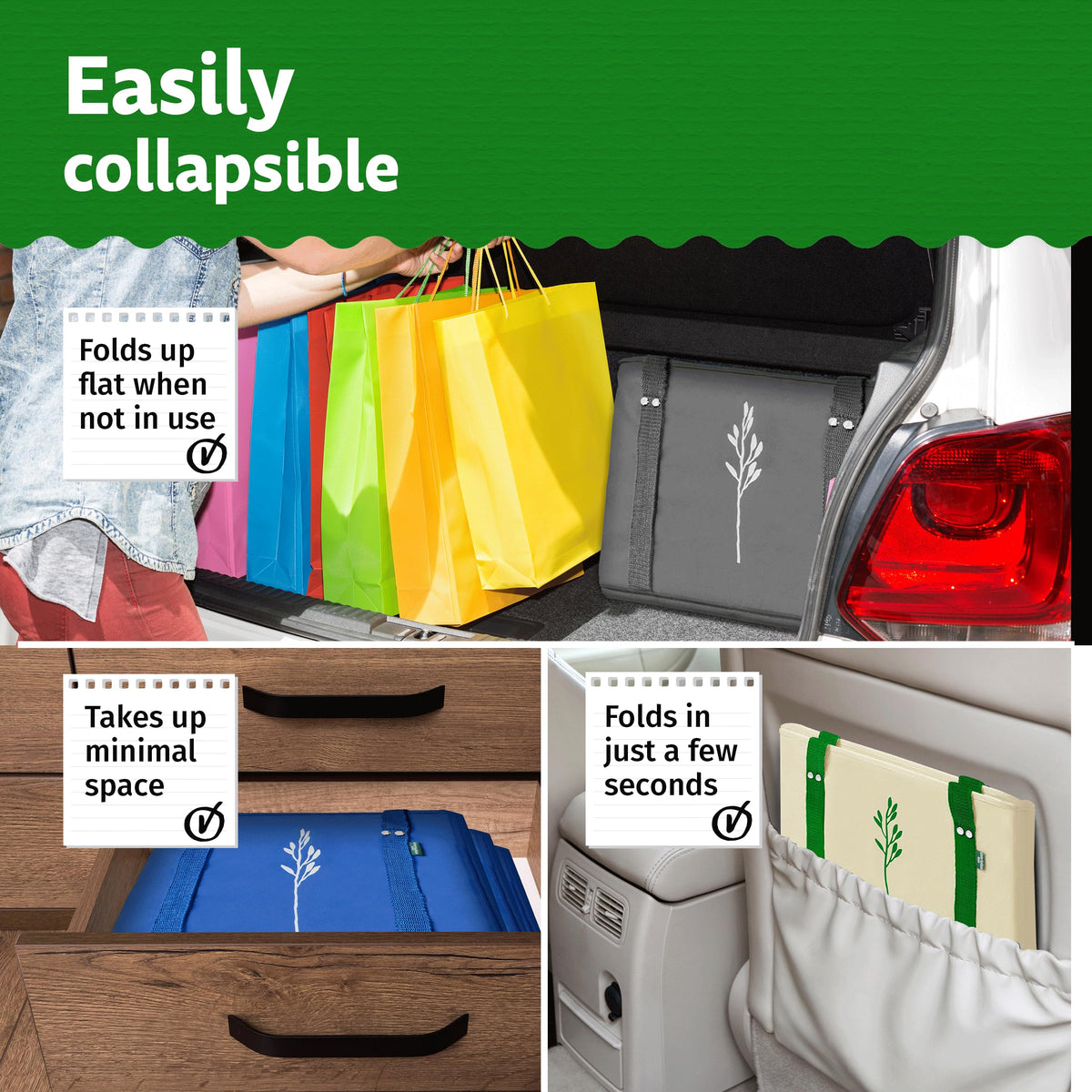 Green Bulldog Bags three-pack for versatile shopping