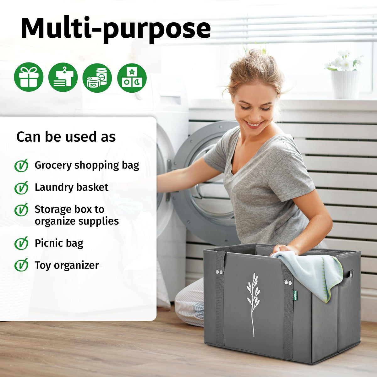 Green Bulldog water-resistant material keeps contents protected during errands