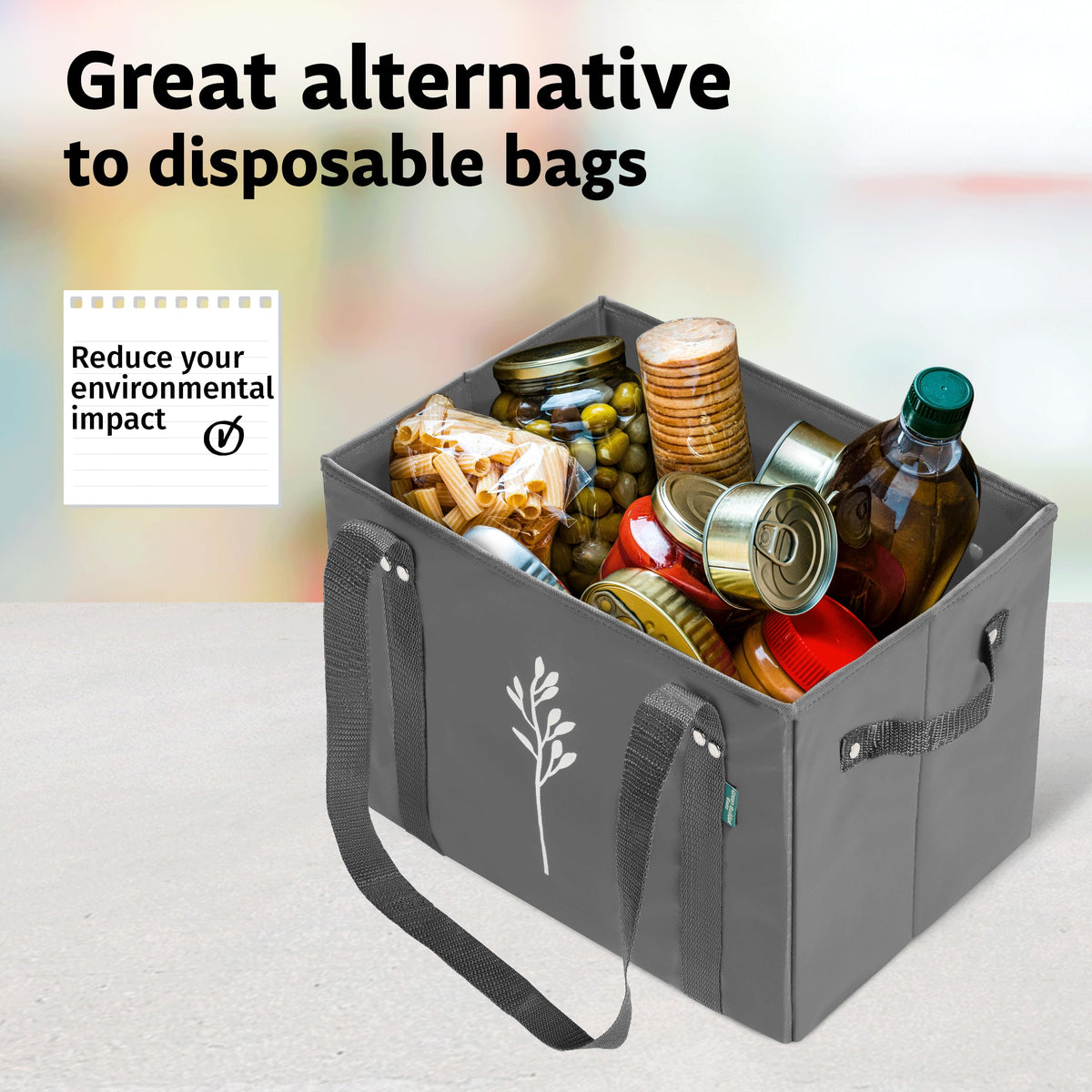 Green Bulldog foldable tote folds compactly for tidy storage
