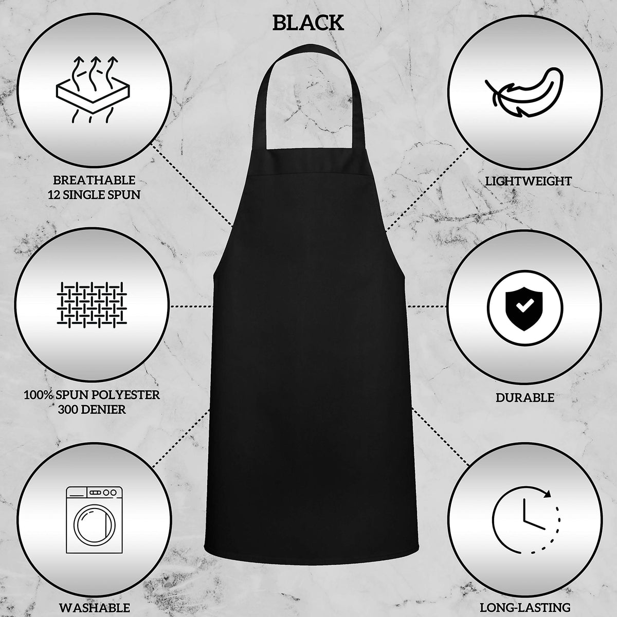 Green Lifestyle 12-pack bib aprons no pockets, durable fabric for heavy use.