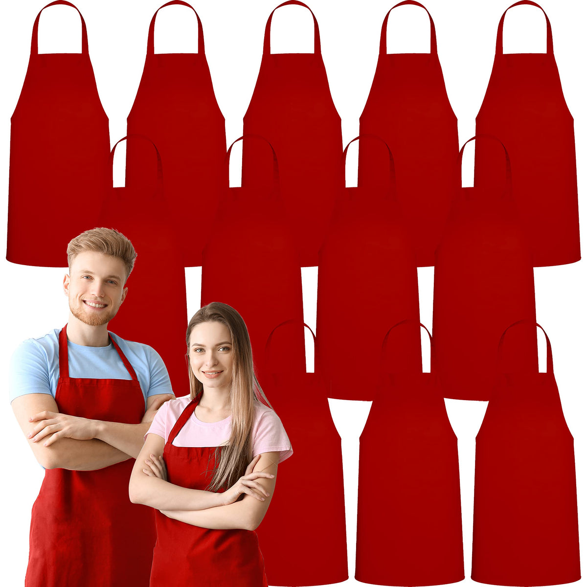GREEN LIFESTYLE 12-pack bib apron red no-pocket for bulk kitchen use
