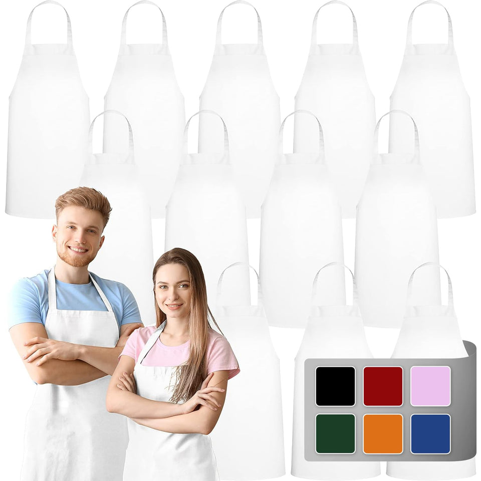 Green Lifestyle 12-pack white bib apron, durable spun polyester for busy kitchens.