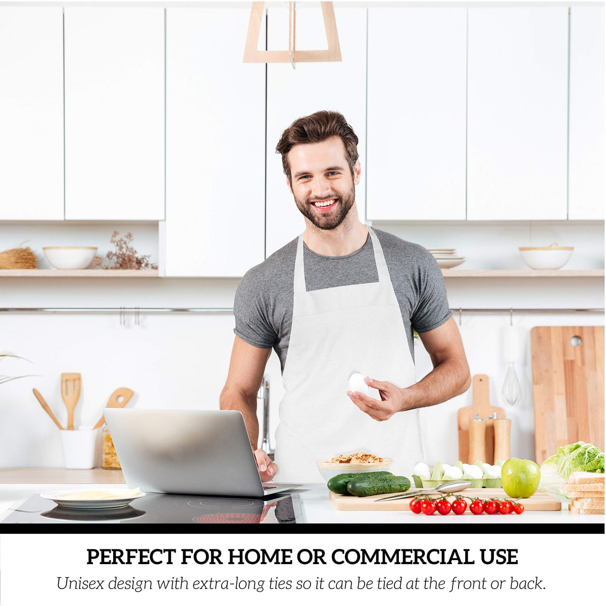 Green Lifestyle apron in use in a home kitchen for cooking.
