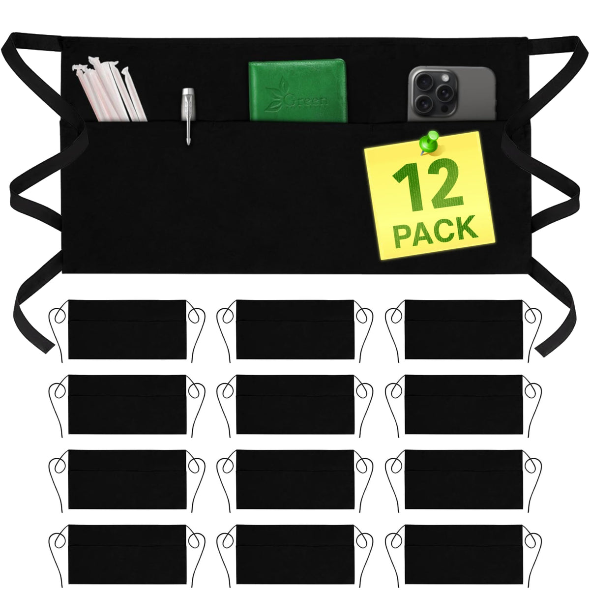 GREEN LIFESTYLE server apron with 3 pockets for quick tool access in busy dining settings.
