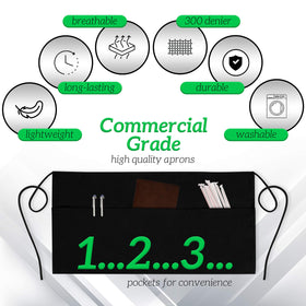 GREEN LIFESTYLE waist apron with 3 pockets keeps pens and order pads within reach.