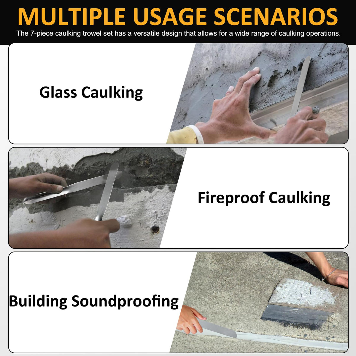 Green living 958-G01 multi-surface caulking tools for fireproof, glass, and door frames.