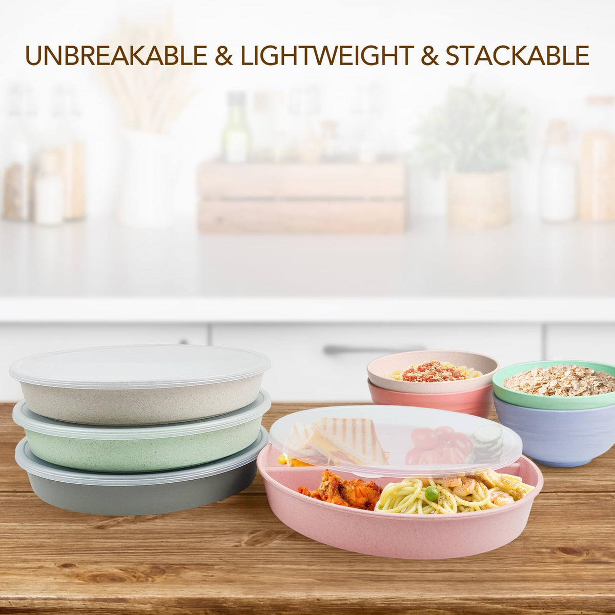 Greenandlife 4-pack divided plates ideal for family servings and meal prep.