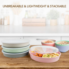 Greenandlife 4-pack divided plates ideal for family servings and meal prep.