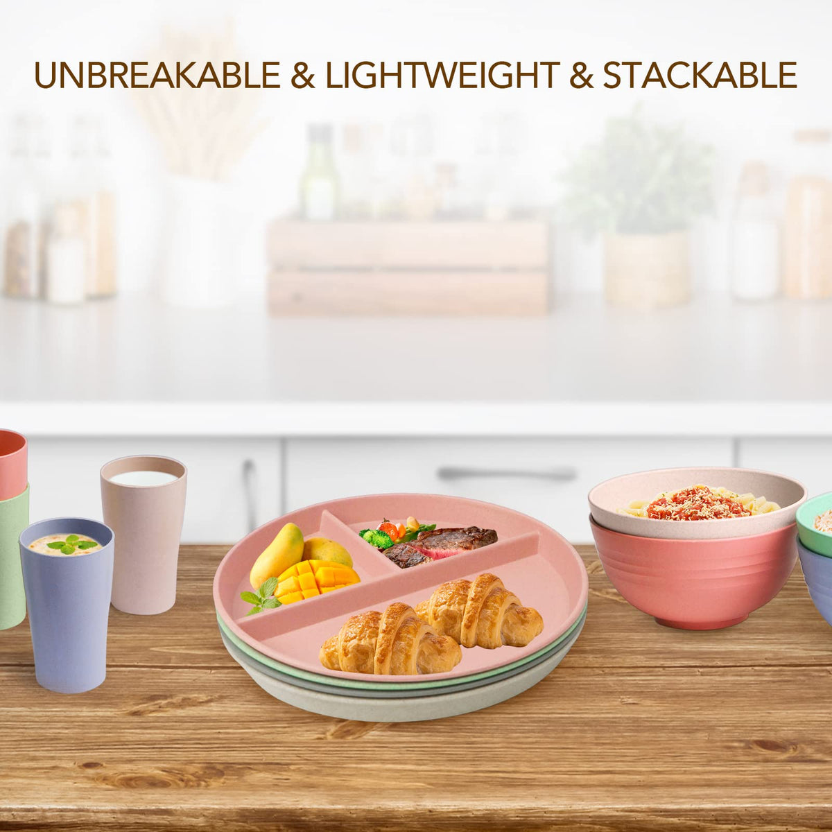 Greenandlife 9-inch divided plate set enables easy stacking and space-saving storage.