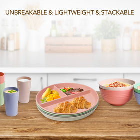 Greenandlife 9-inch divided plate set enables easy stacking and space-saving storage.