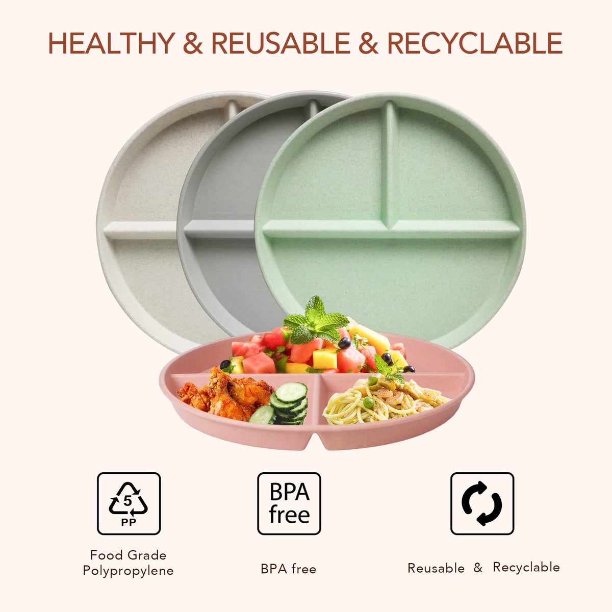 Greenandlife 9-inch divided plate in grey simplifies cleanup with dishwasher-safe convenience.
