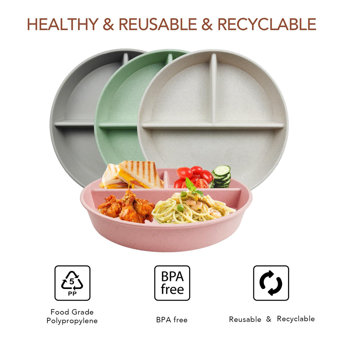 Greenandlife dishwasher and microwave safe divided plate for easy cleanup.