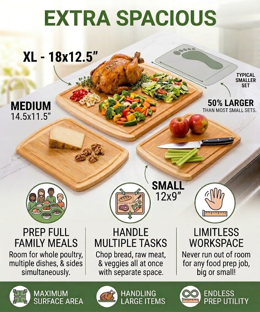 Greener Chef 14.5x11.5 inch board provides ample room for organized chopping