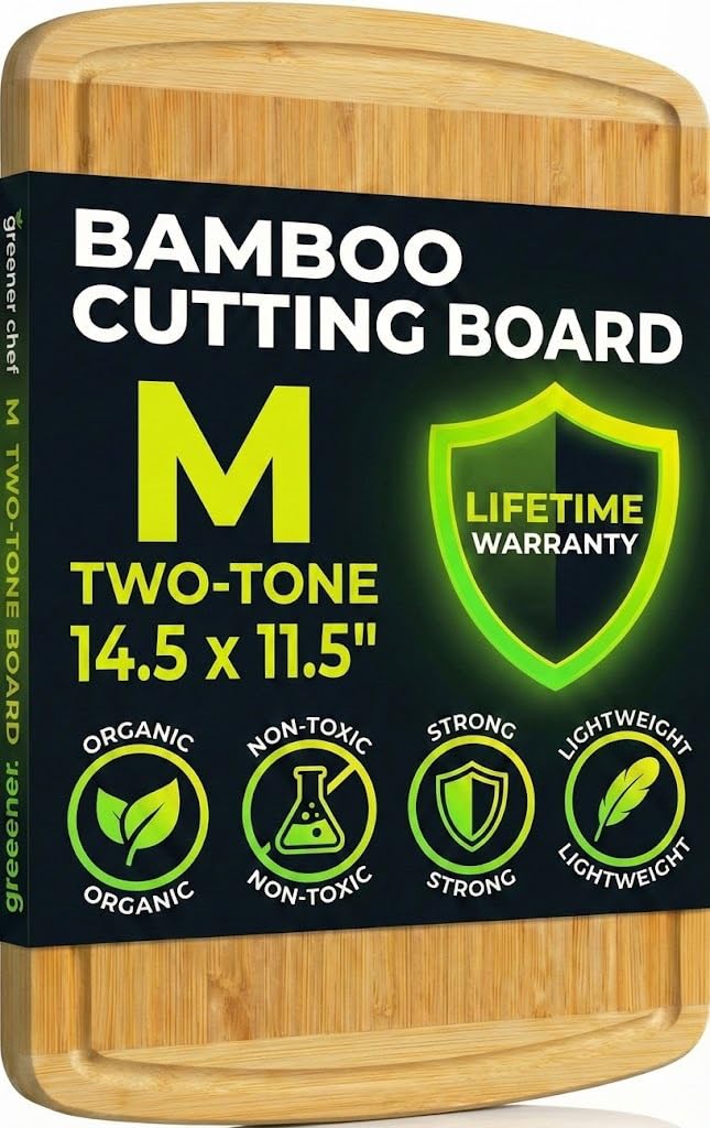 Greener Chef 15-inch cutting board with knife-friendly surface and juice grooves for clean prep.