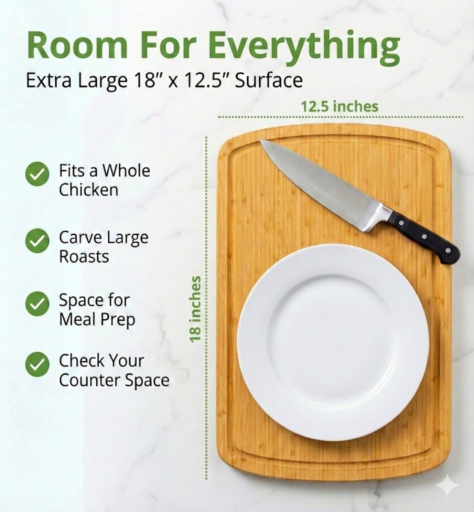 Greener Chef bamboo cutting board reversible design for versatile meal prep