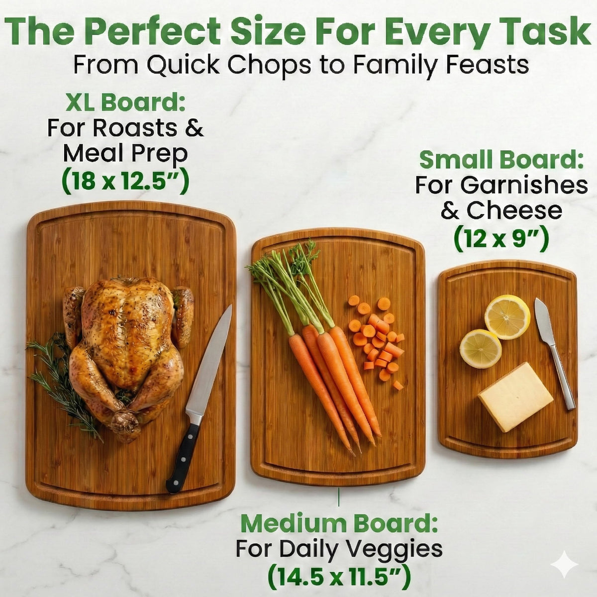 Greener Chef reversible cutting board shown as prep and serving surface.
