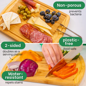 Greener Chef lightweight bamboo board is food safe and easy to clean