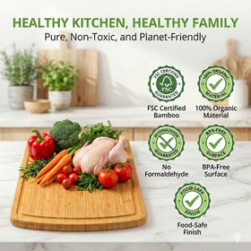 Greener Chef cutting board with deep juice groove catches liquids