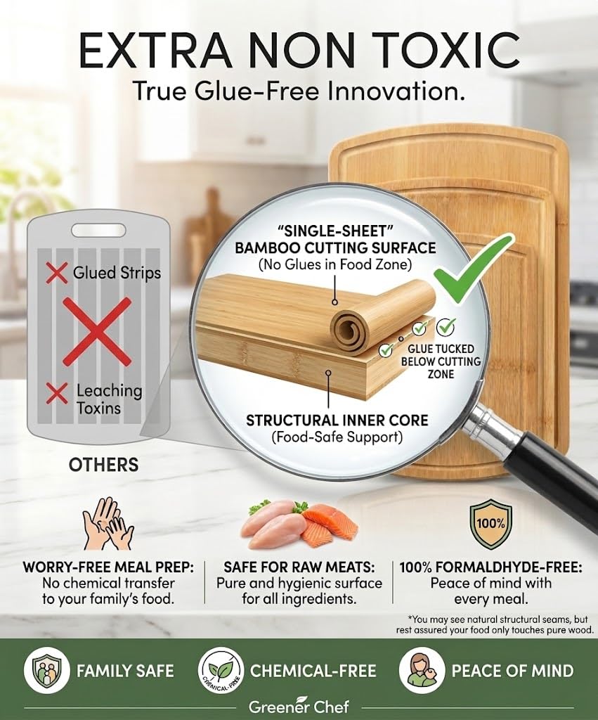 Greener Chef glue-free surface board protects food from glue and formaldehyde.