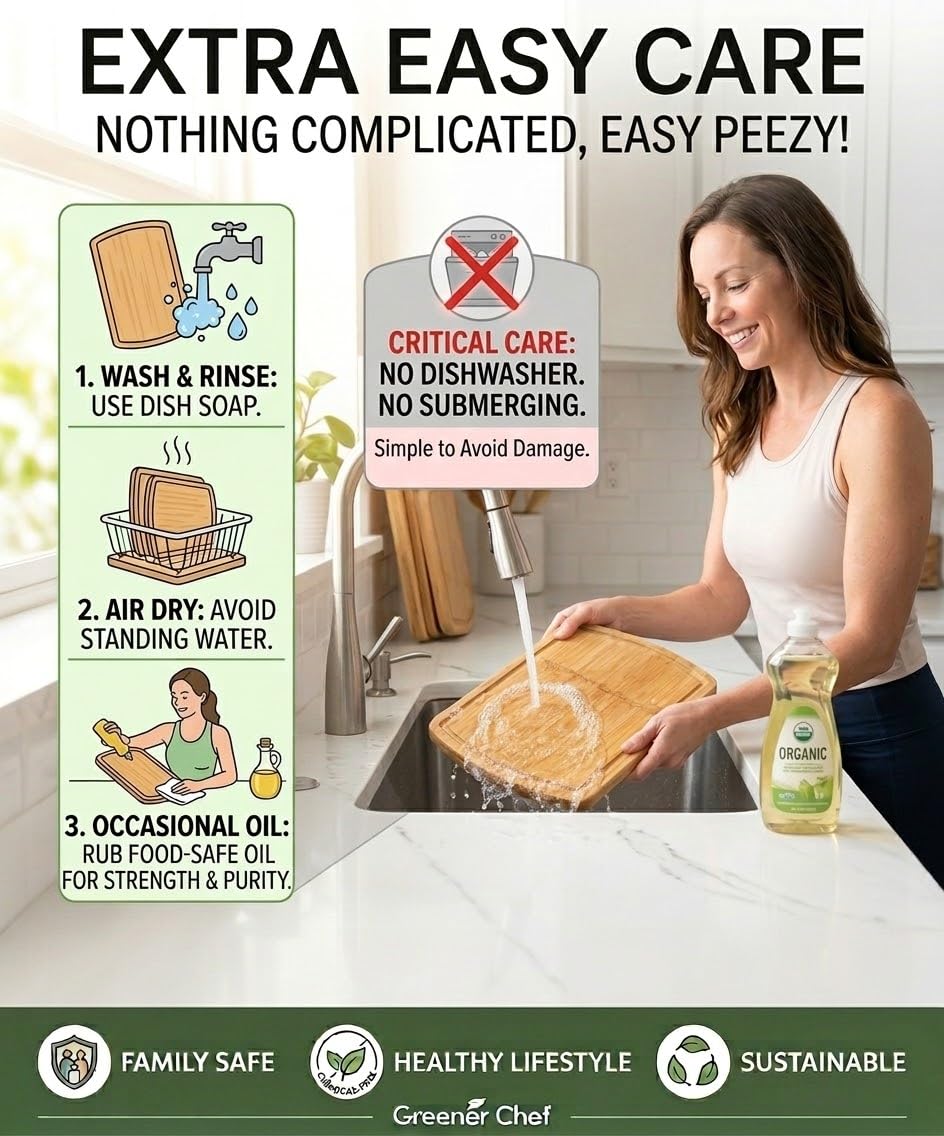 Greener Chef ultra-light 0.6 inch boards ease handling.