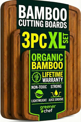 Greener Chef luxury bamboo cutting board with juice grooves for mess-free prep.