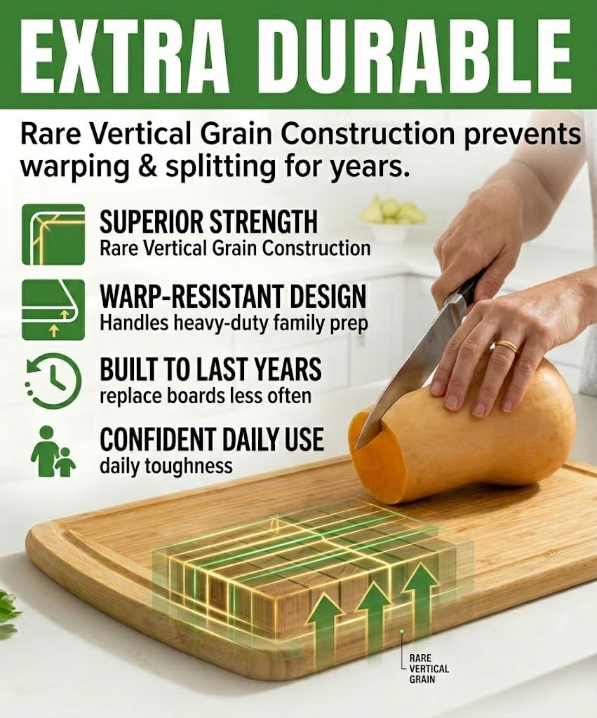 Greener Chef bamboo cutting board non-toxic BPA-free construction for family kitchens