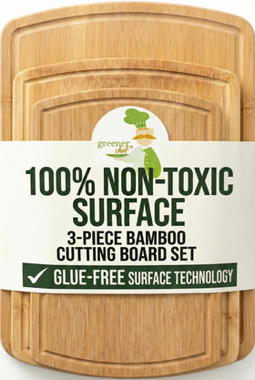 Greener Chef luxury bamboo set of 3 boards with extra-spacious 18x12.5 inch surface.
