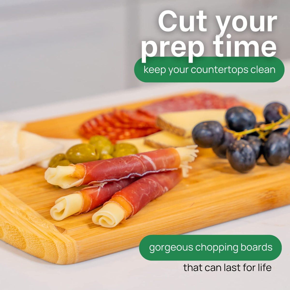 Greener Chef preserves knife edges with a durable bamboo cutting surface