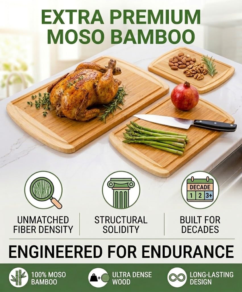 Greener Chef 100 percent Moso bamboo emphasizes dense material for long lasting use