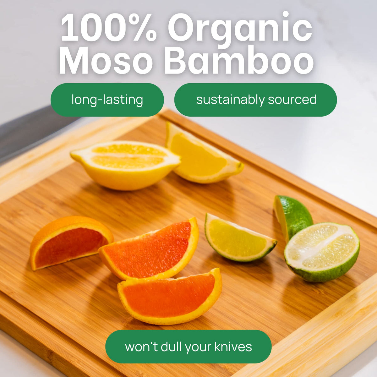 Greener Chef bamboo board showcases vertical grain for daily chopping durability.