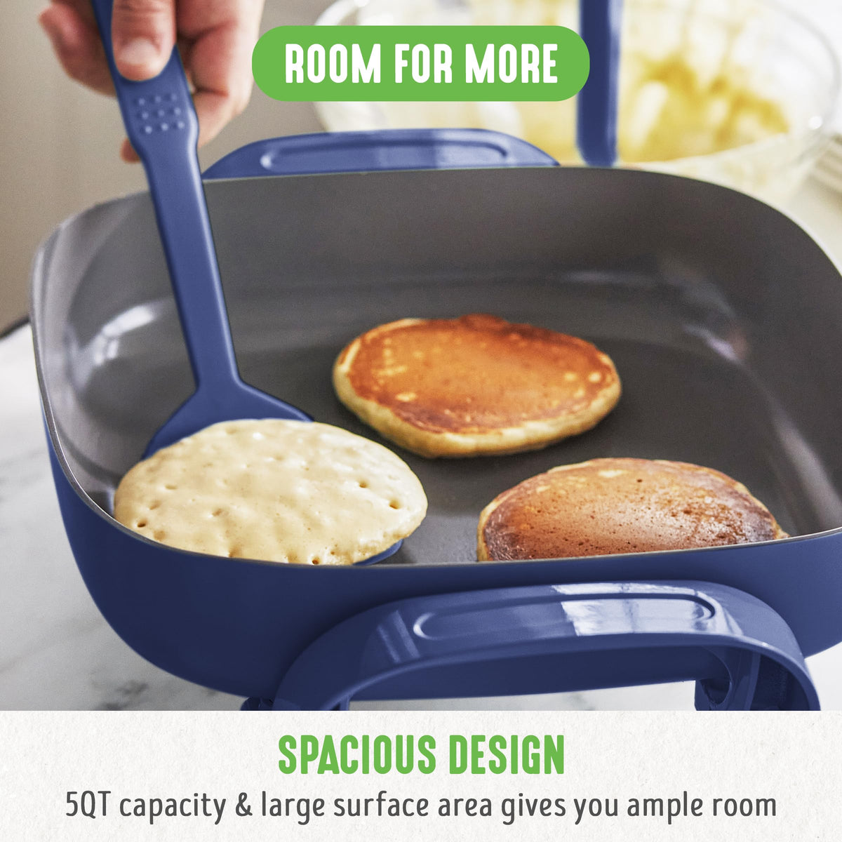 GreenLife skillet with lid closed showing glass lid sealing in heat and flavor.