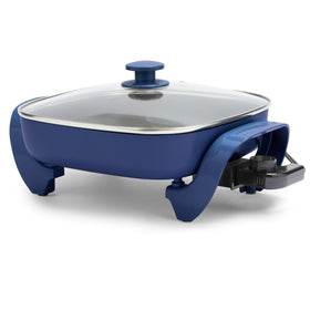 GreenLife 12in square electric skillet top view with spacious surface for family meals.