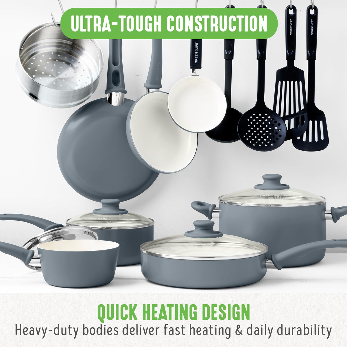 GreenLife 7-inch frypan open design for easy release and even heating.