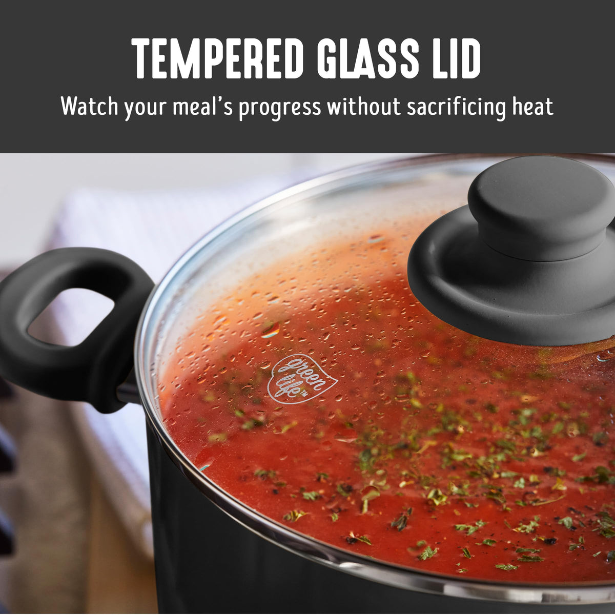 GreenLife 2-quart saucepan with lid suited for sauces and grains.