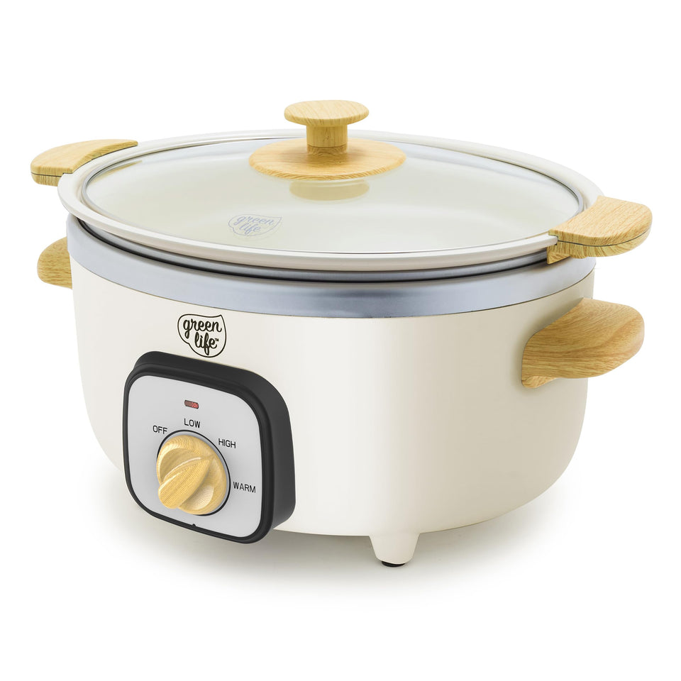 GreenLife 3.5QT slow cooker removable pot ideal for searing then slow cooking flavors.