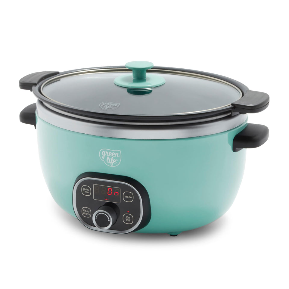 GreenLife 6QT slow cooker with removable pot for easy searing and cleanup