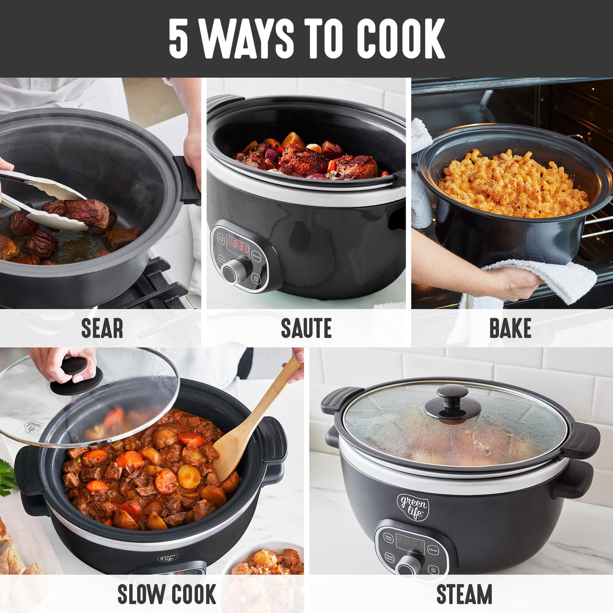 GreenLife slow cooker control panel with Low High and Delay Start options