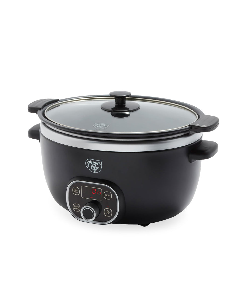 GreenLife 6QT Slow Cooker removable interior pot for searing and slow cooking