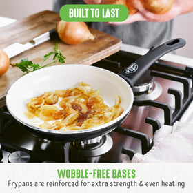 GreenLife ceramic nonstick coating enables effortless food release.
