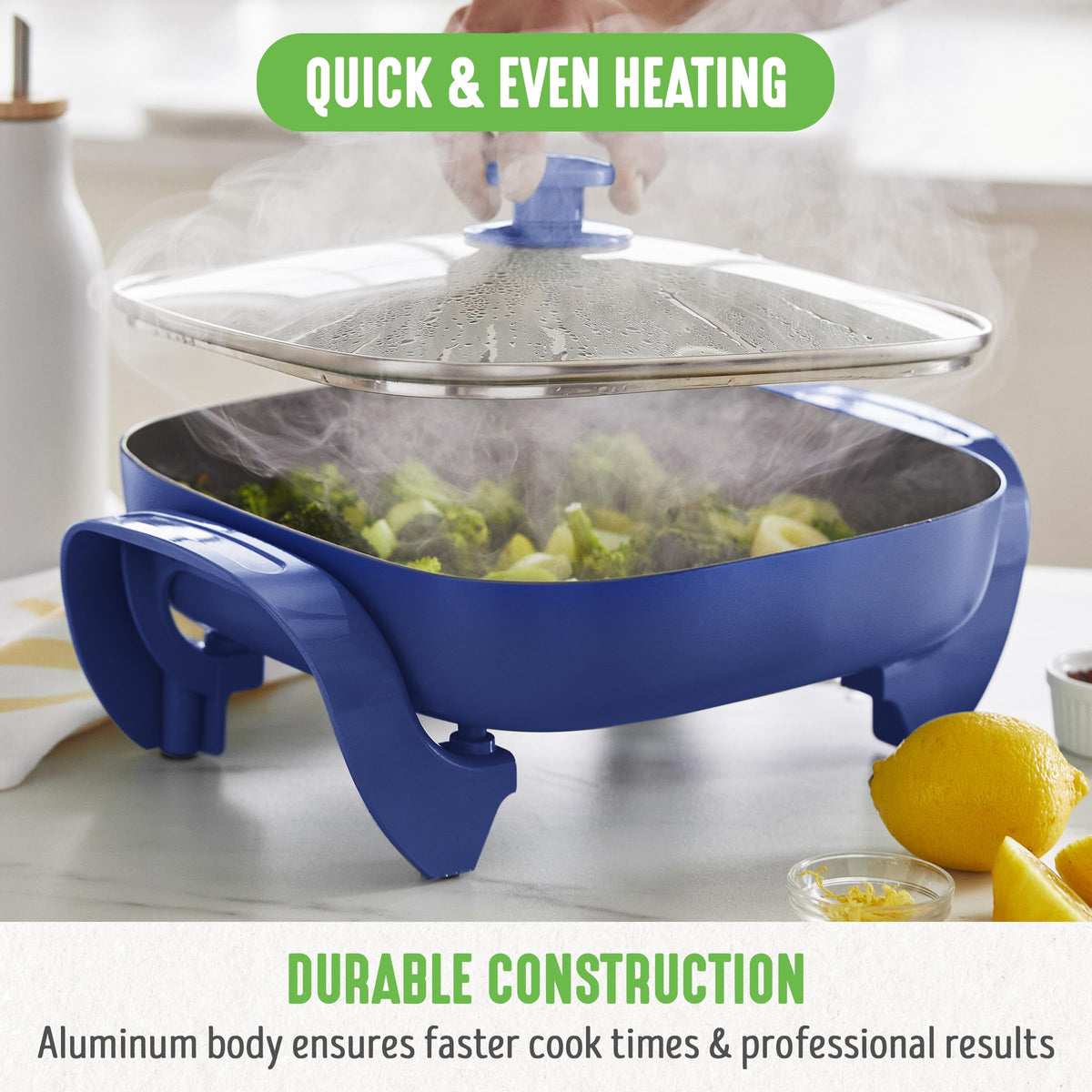 GreenLife ceramic nonstick interior enables easy release and quick cleanup after cooking.