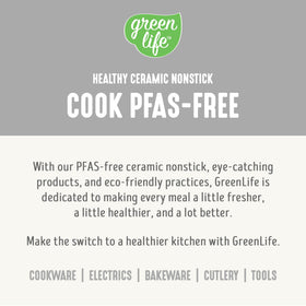GreenLife Digital Rice Cooker included accessories measuring cup and spatula.