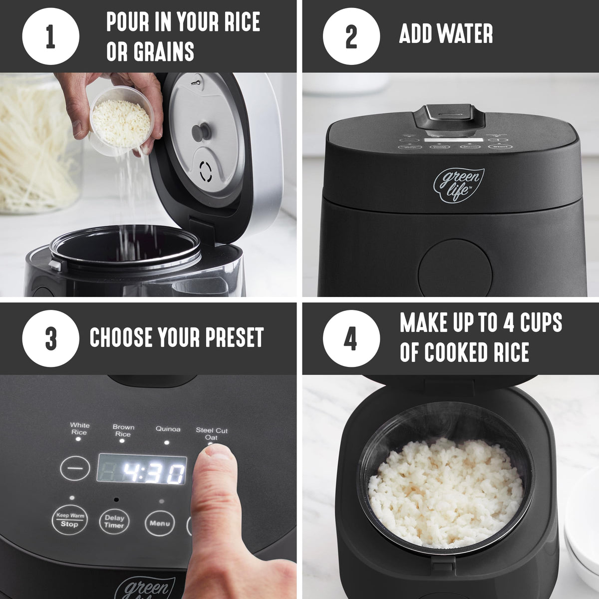 GreenLife Digital Rice Cooker removable inner pot for easy cleaning.