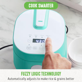 GreenLife rice cooker with lid open highlighting removable inner pot